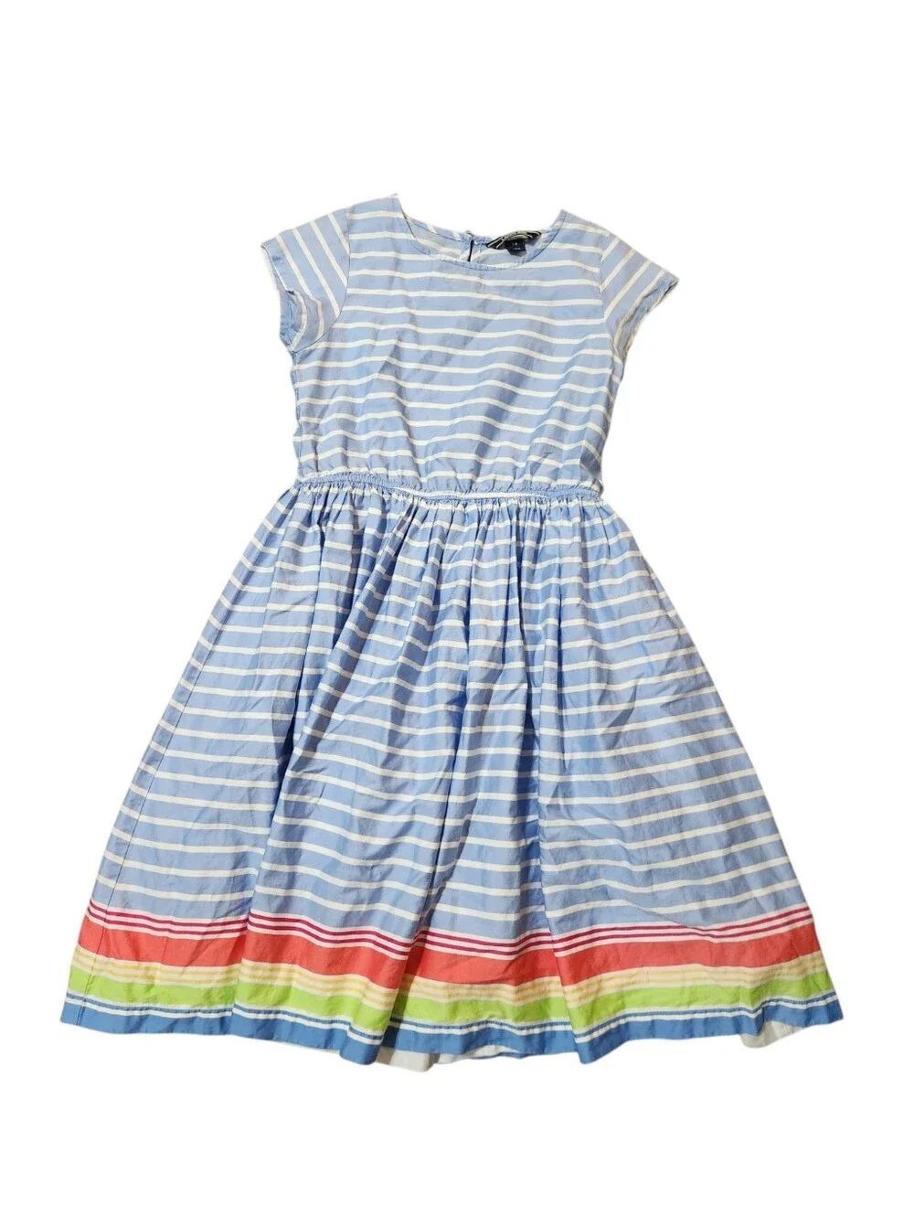 Lands' End Dress Girls Size 14 Blue White Stripe Short Sleeve Midi